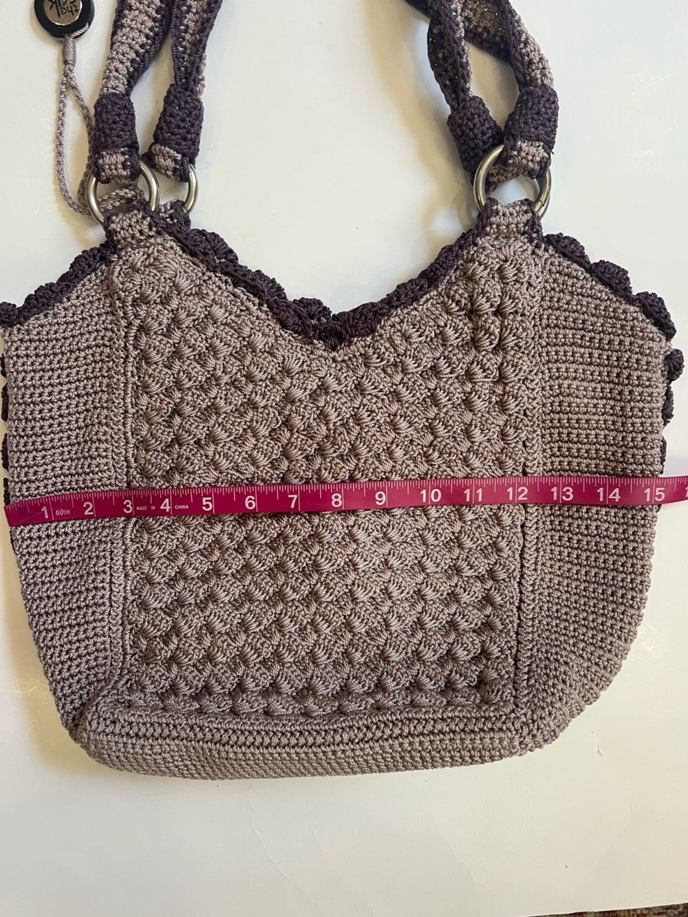 The Sak Crochet Tote in Lavender and Plum Purple Trim - Picture 9 of 9
